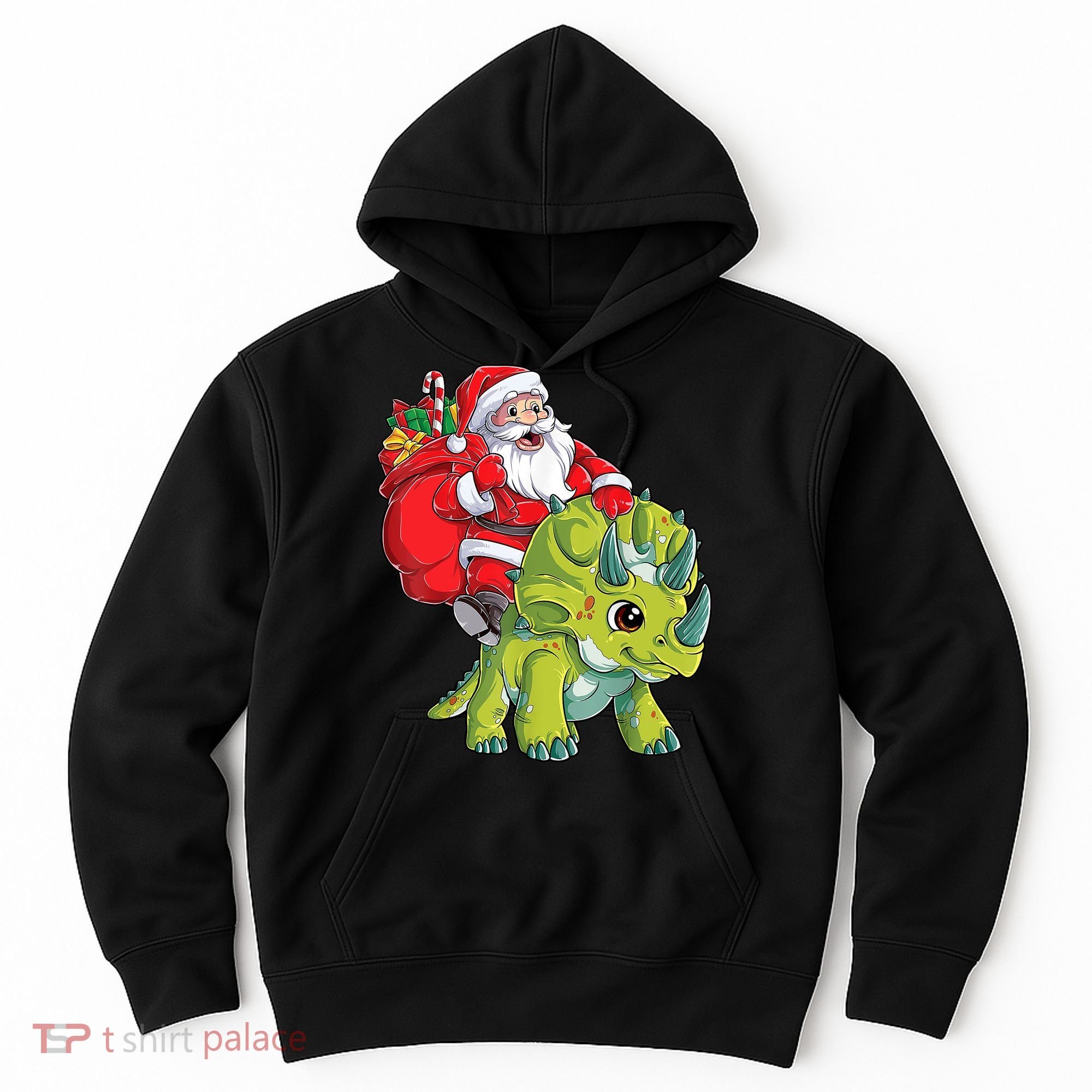 Santa Riding Triceratops Dinosaur Christmas Boys Xmas Squad Hoodie
