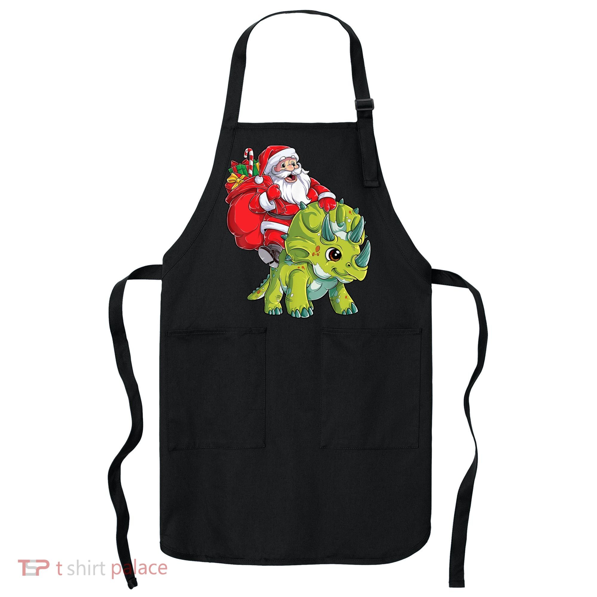 Santa Riding Triceratops Dinosaur Christmas Boys Xmas Squad Apron