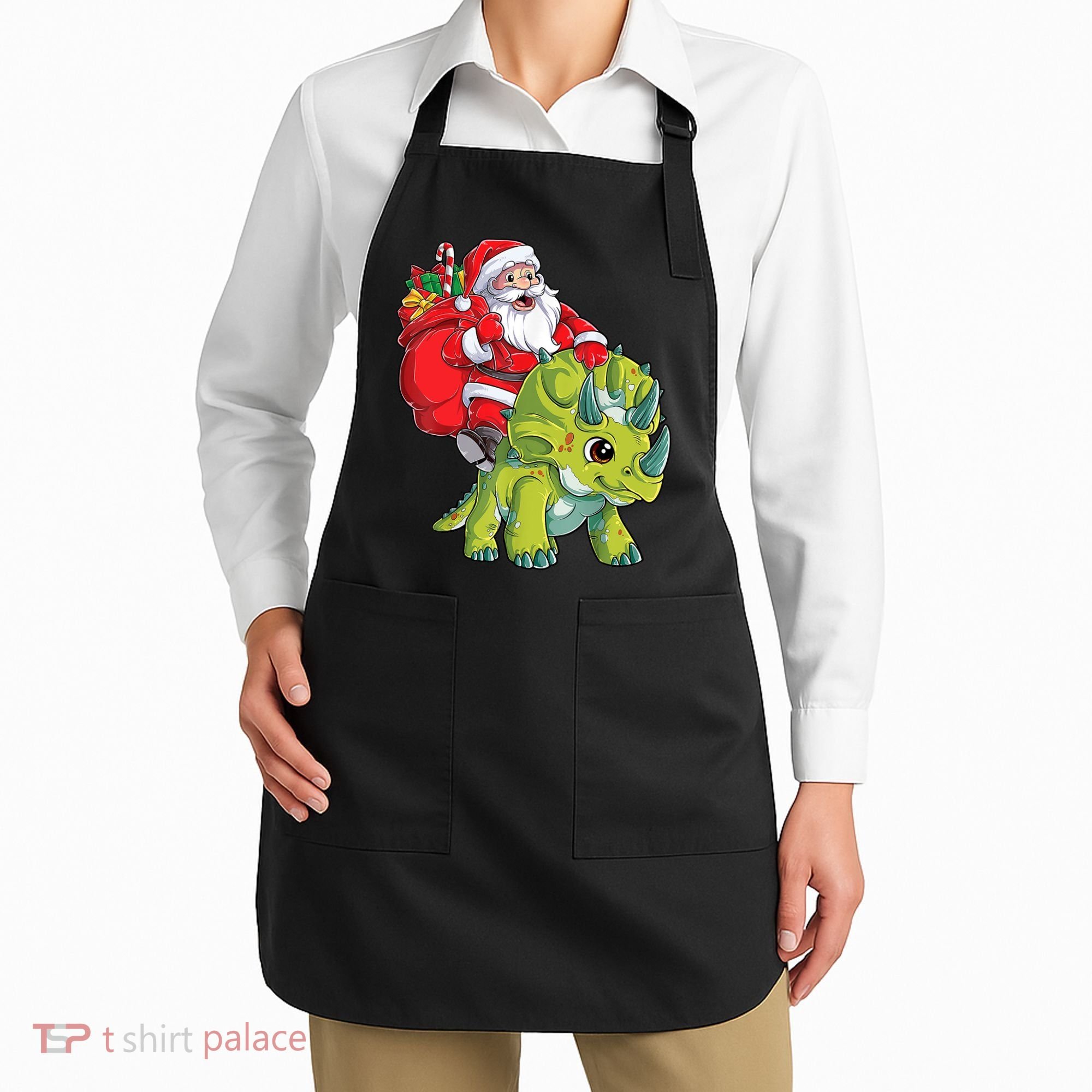 Santa Riding Triceratops Dinosaur Christmas Boys Xmas Squad Apron