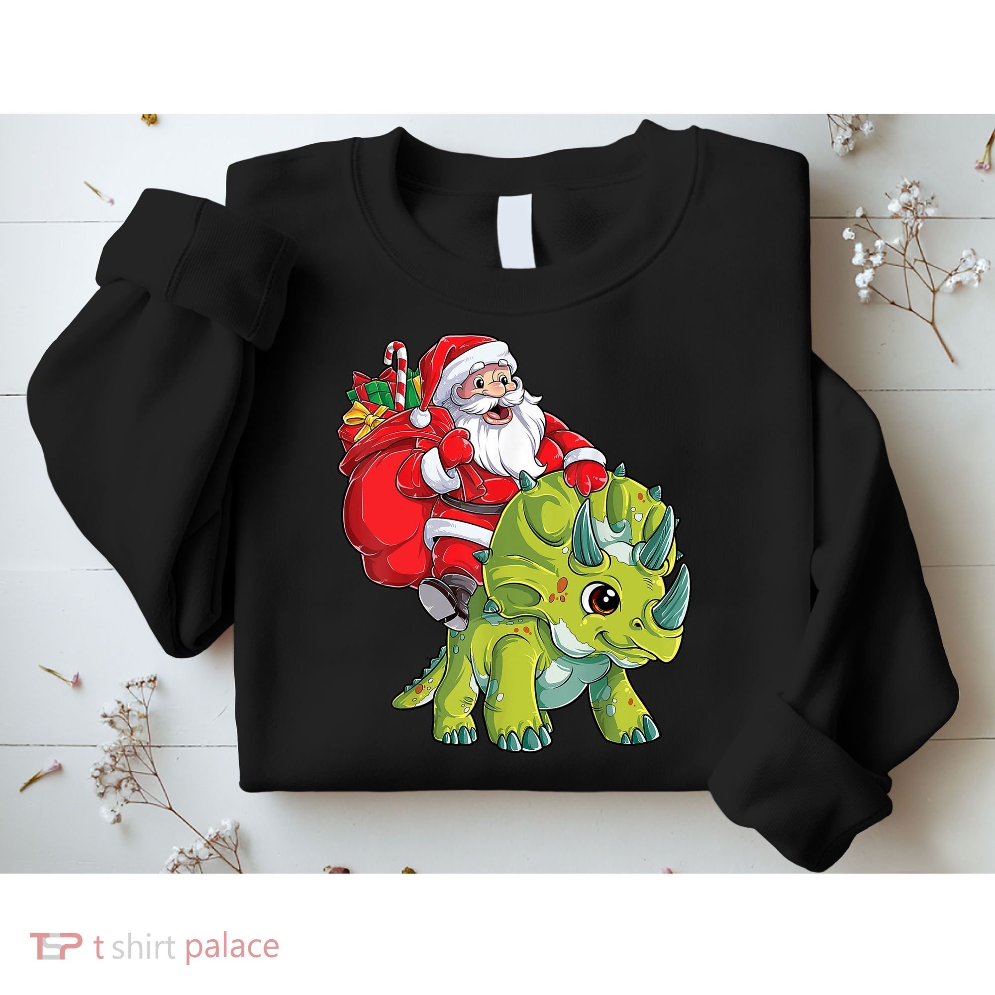 Santa Riding Triceratops Dinosaur Christmas Boys Xmas Squad Sweatshirt