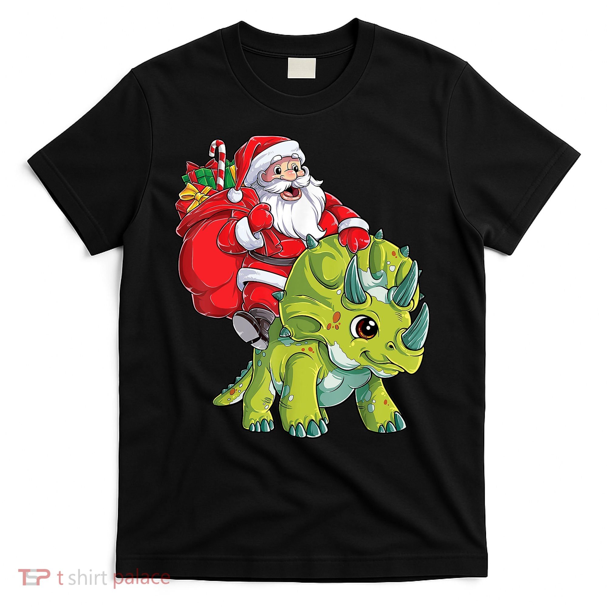 Santa Riding Triceratops Dinosaur Christmas Boys Xmas Squad T-Shirt