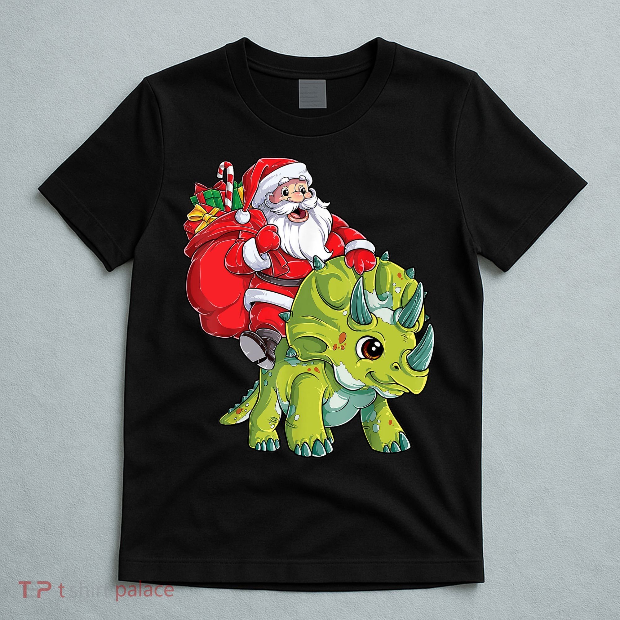 Santa Riding Triceratops Dinosaur Christmas Boys Xmas Squad T-Shirt