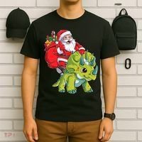Santa Riding Triceratops Dinosaur Christmas Boys Xmas Squad T-Shirt thumb 6