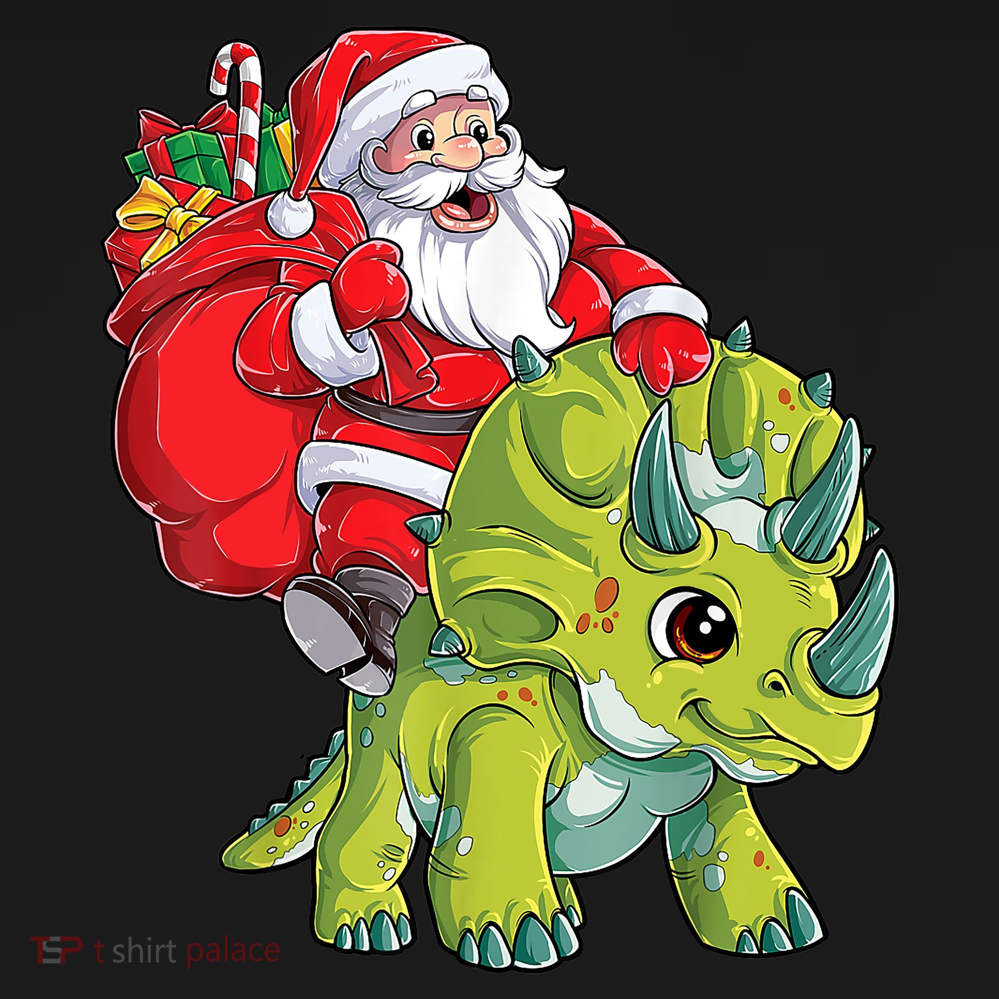 Santa Riding Triceratops Dinosaur Christmas Boys Xmas Squad T-Shirt