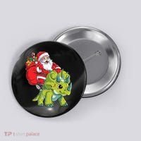 Santa Riding Triceratops Dinosaur Christmas Boys Xmas Squad Button thumb 0