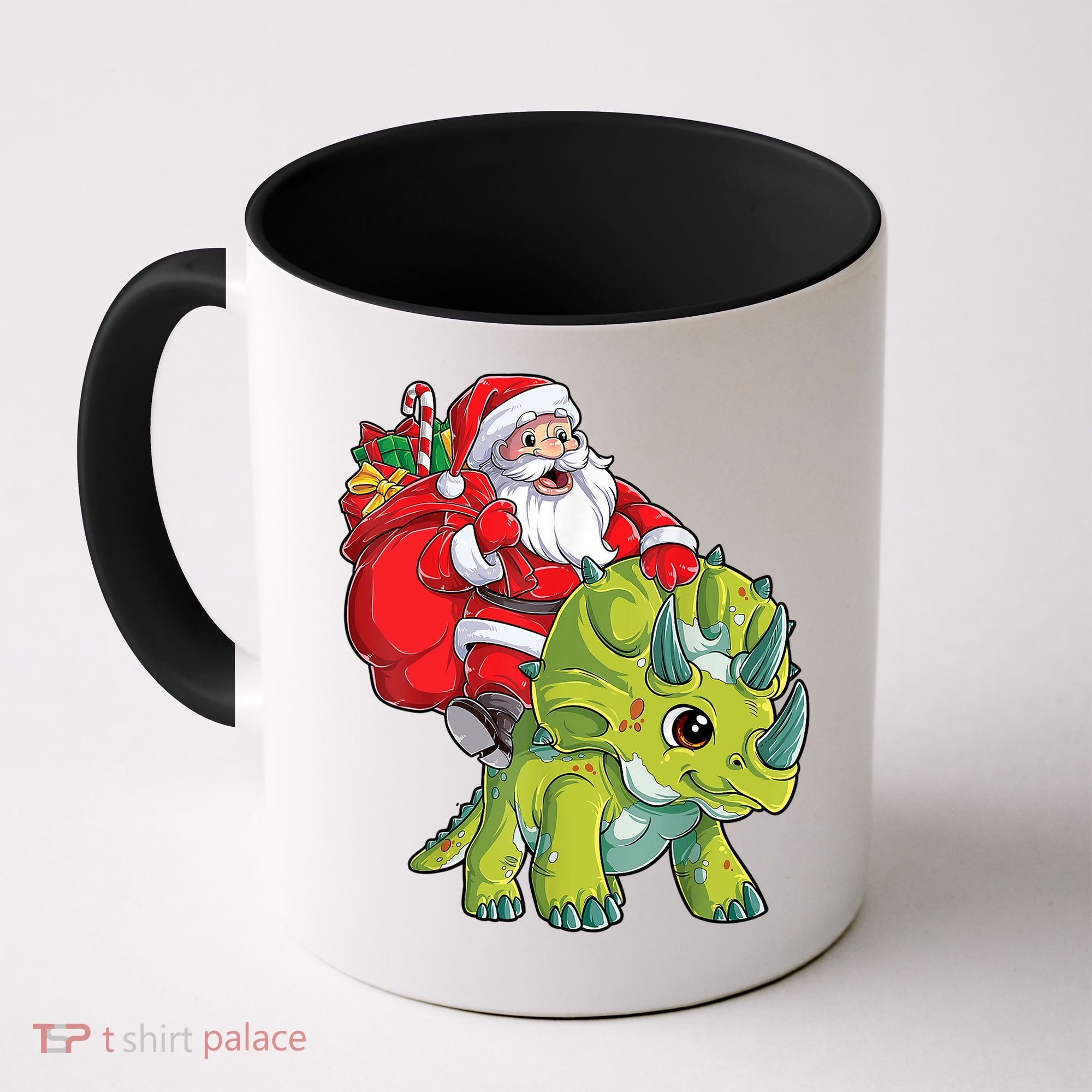 Santa Riding Triceratops Dinosaur Christmas Boys Xmas Squad Coffee Mug