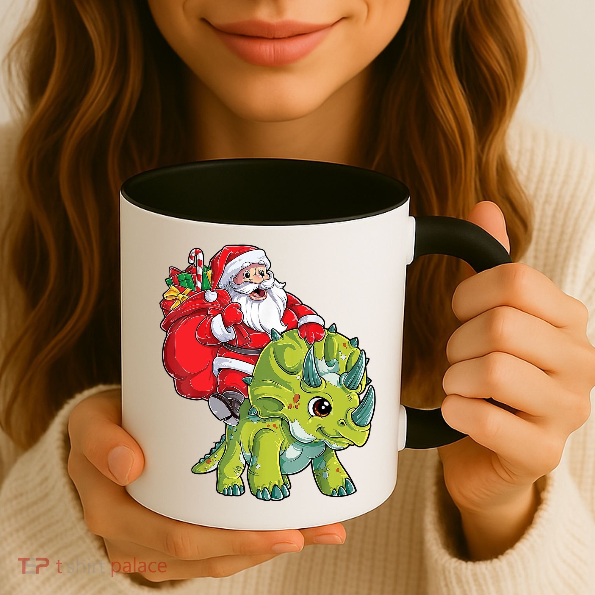 Santa Riding Triceratops Dinosaur Christmas Boys Xmas Squad Coffee Mug