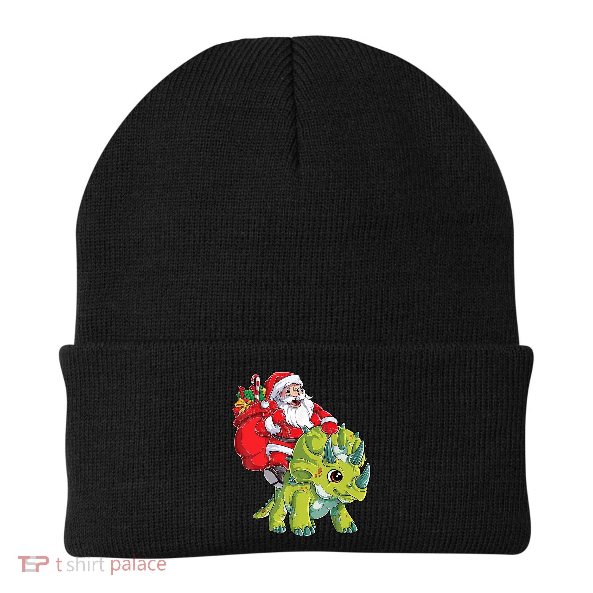 Santa Riding Triceratops Dinosaur Christmas Boys Xmas Squad Beanie