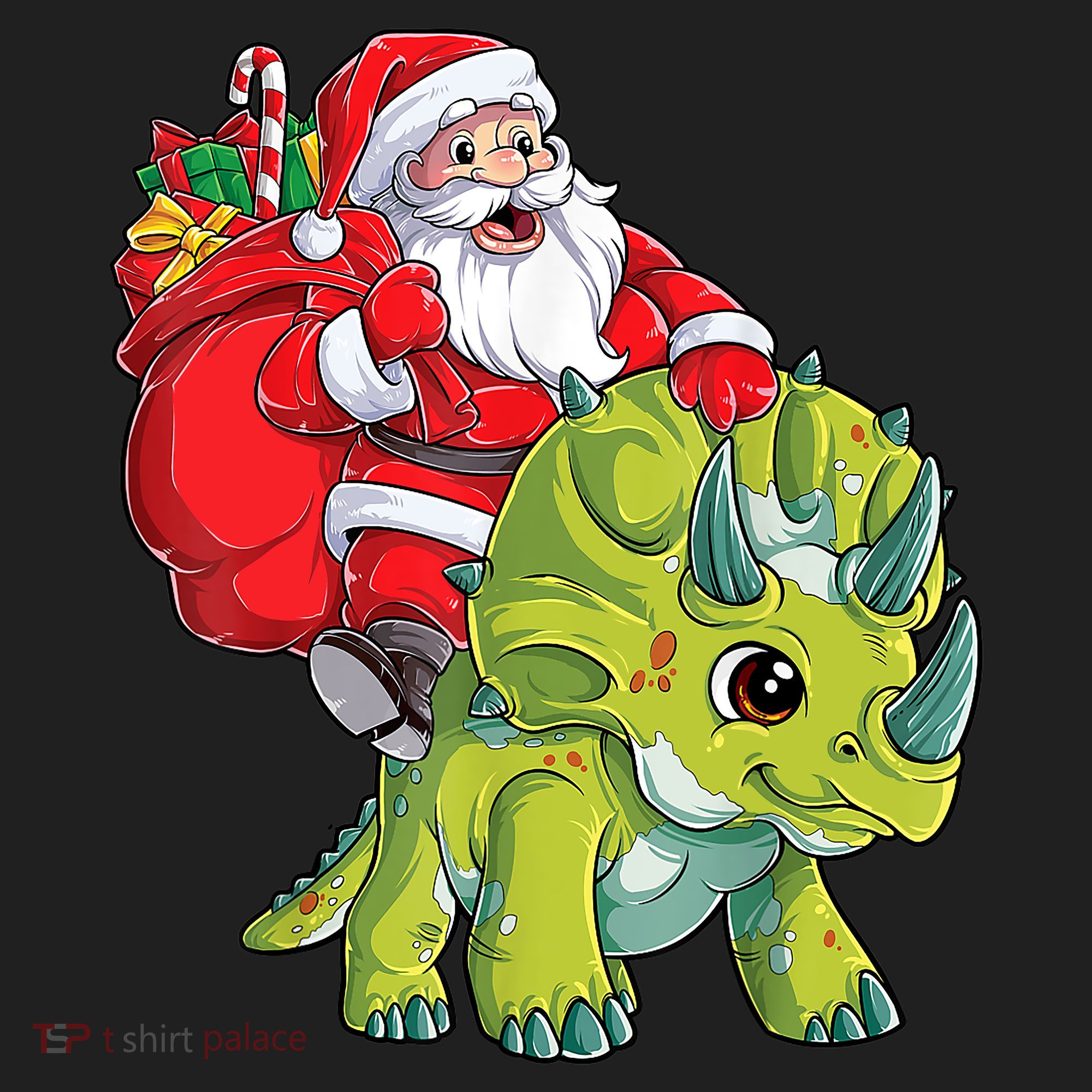 Santa Riding Triceratops Dinosaur Christmas Boys Xmas Squad Beanie