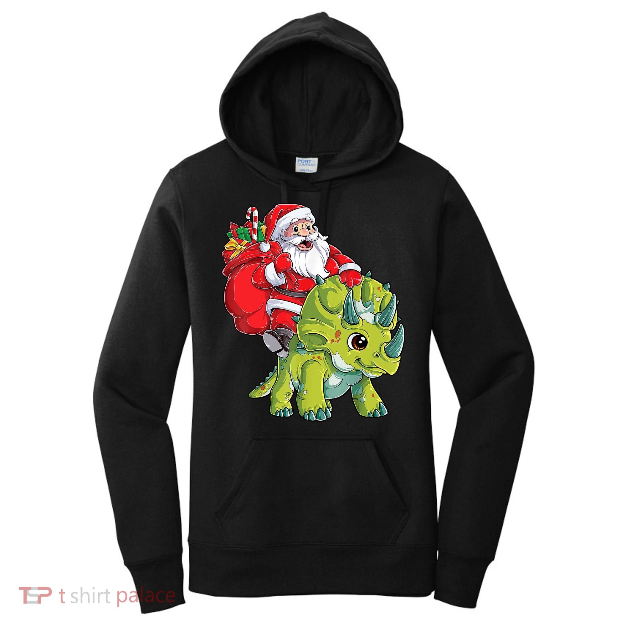 Santa Riding Triceratops Dinosaur Christmas Boys Xmas Squad Women's Hoodie