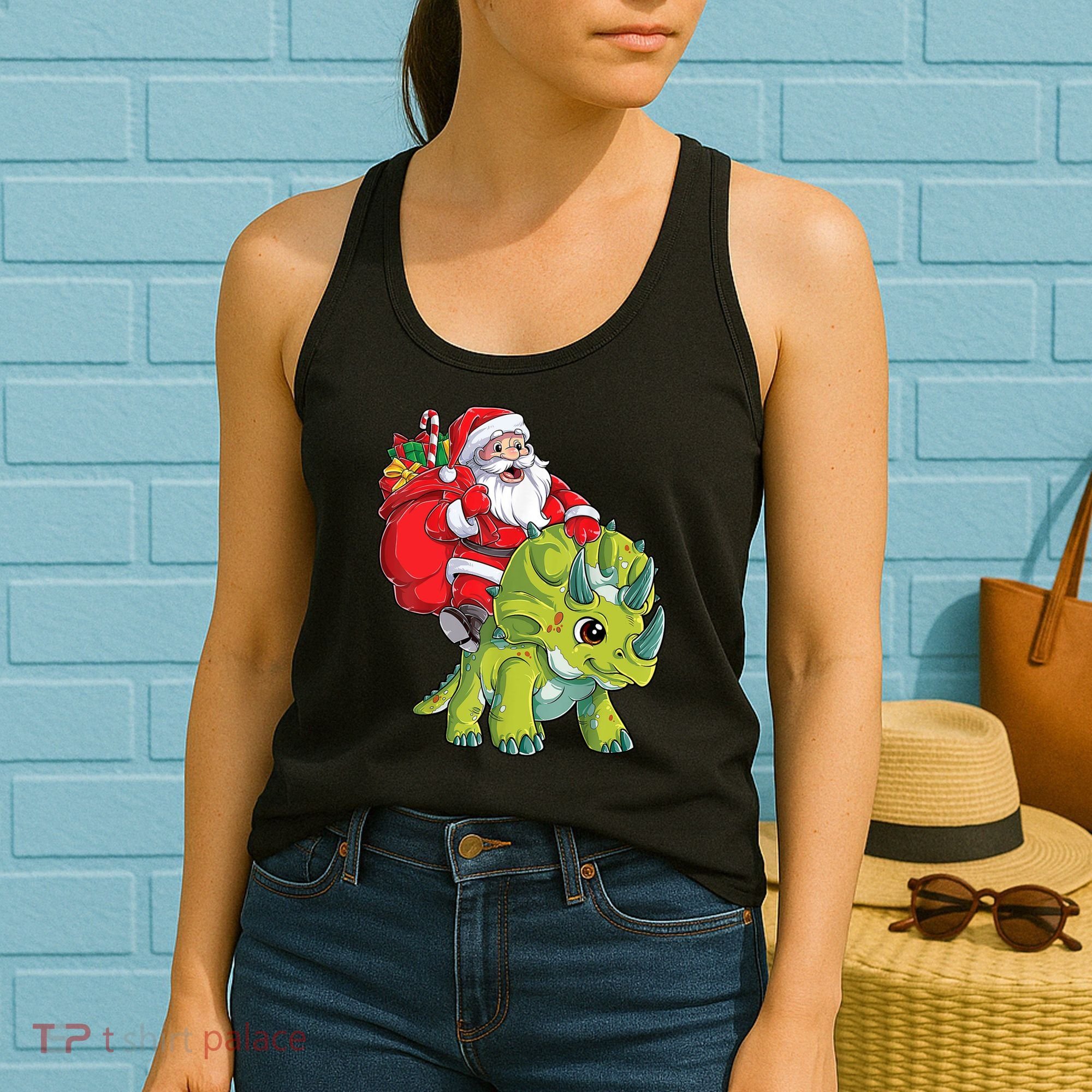 Santa Riding Triceratops Dinosaur Christmas Boys Xmas Squad Women's Tank Top