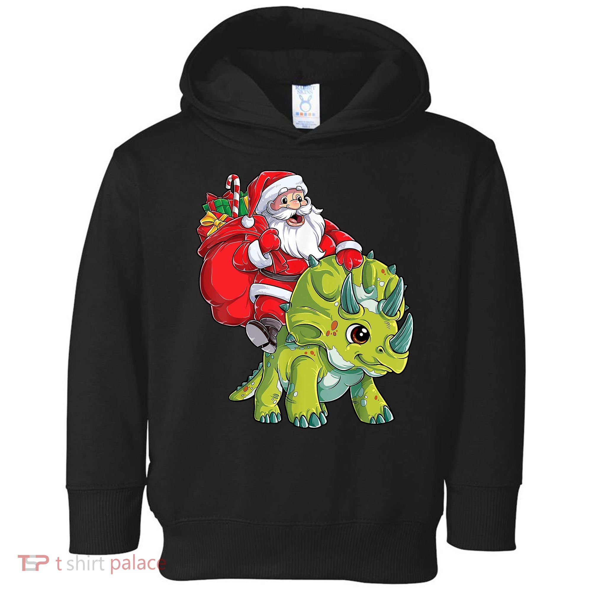Santa Riding Triceratops Dinosaur Christmas Boys Xmas Squad Toddler Hoodie