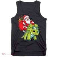 Santa Riding Triceratops Dinosaur Christmas Boys Xmas Squad Tank Top thumb 0