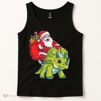 Santa Riding Triceratops Dinosaur Christmas Boys Xmas Squad Tank Top thumb 2