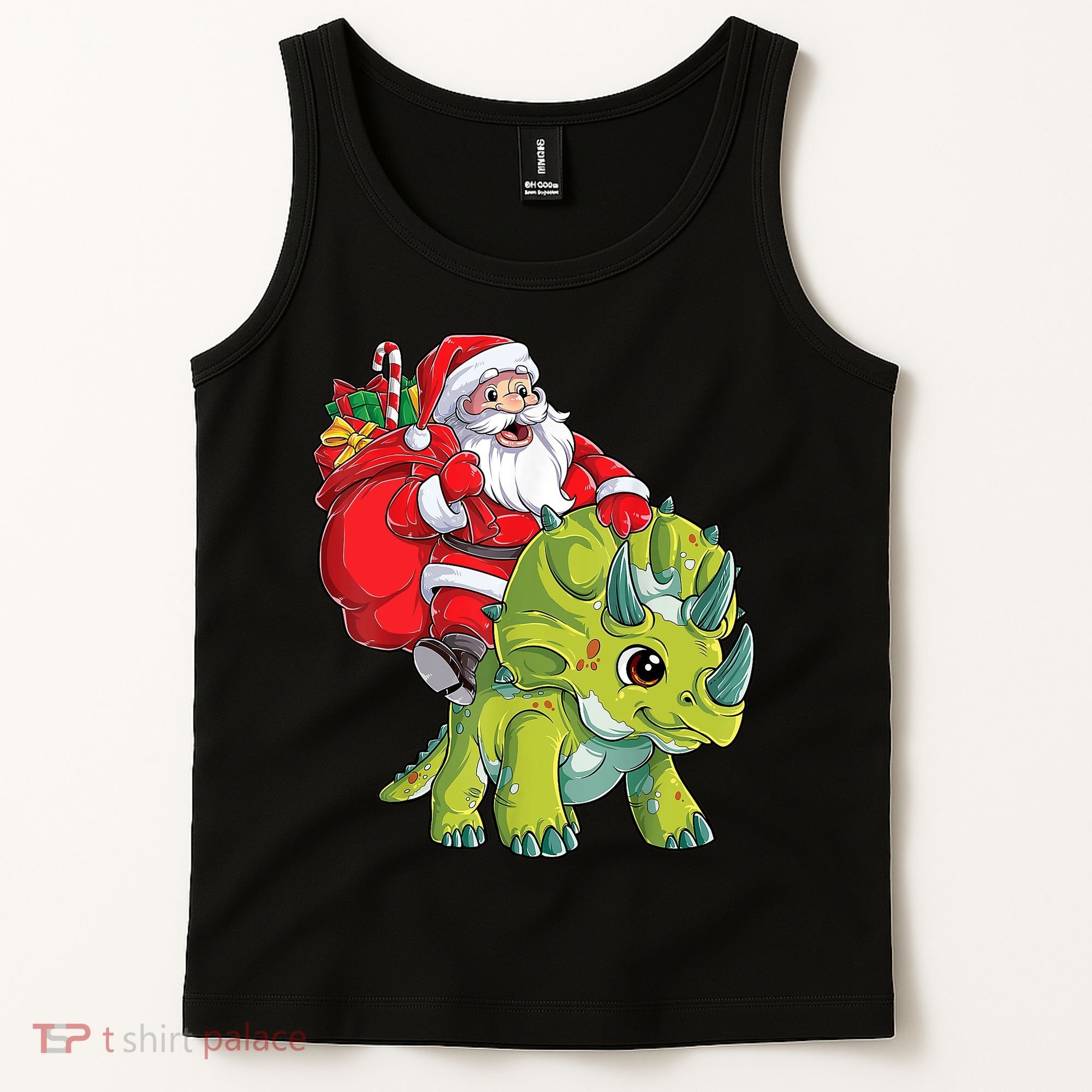 Santa Riding Triceratops Dinosaur Christmas Boys Xmas Squad Tank Top