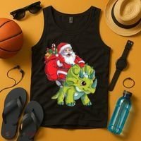 Santa Riding Triceratops Dinosaur Christmas Boys Xmas Squad Tank Top thumb 4