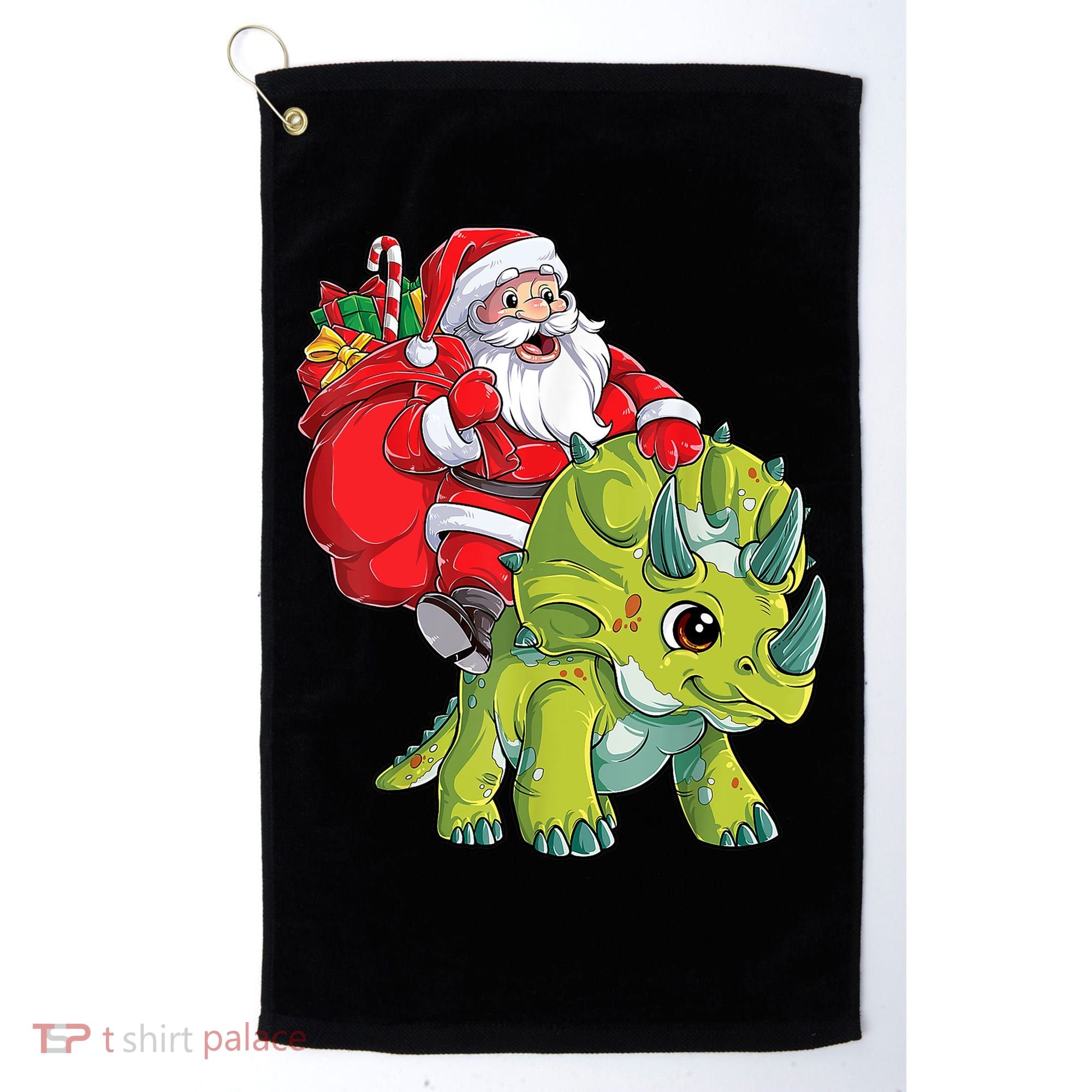 Santa Riding Triceratops Dinosaur Christmas Boys Xmas Squad Golf Towel