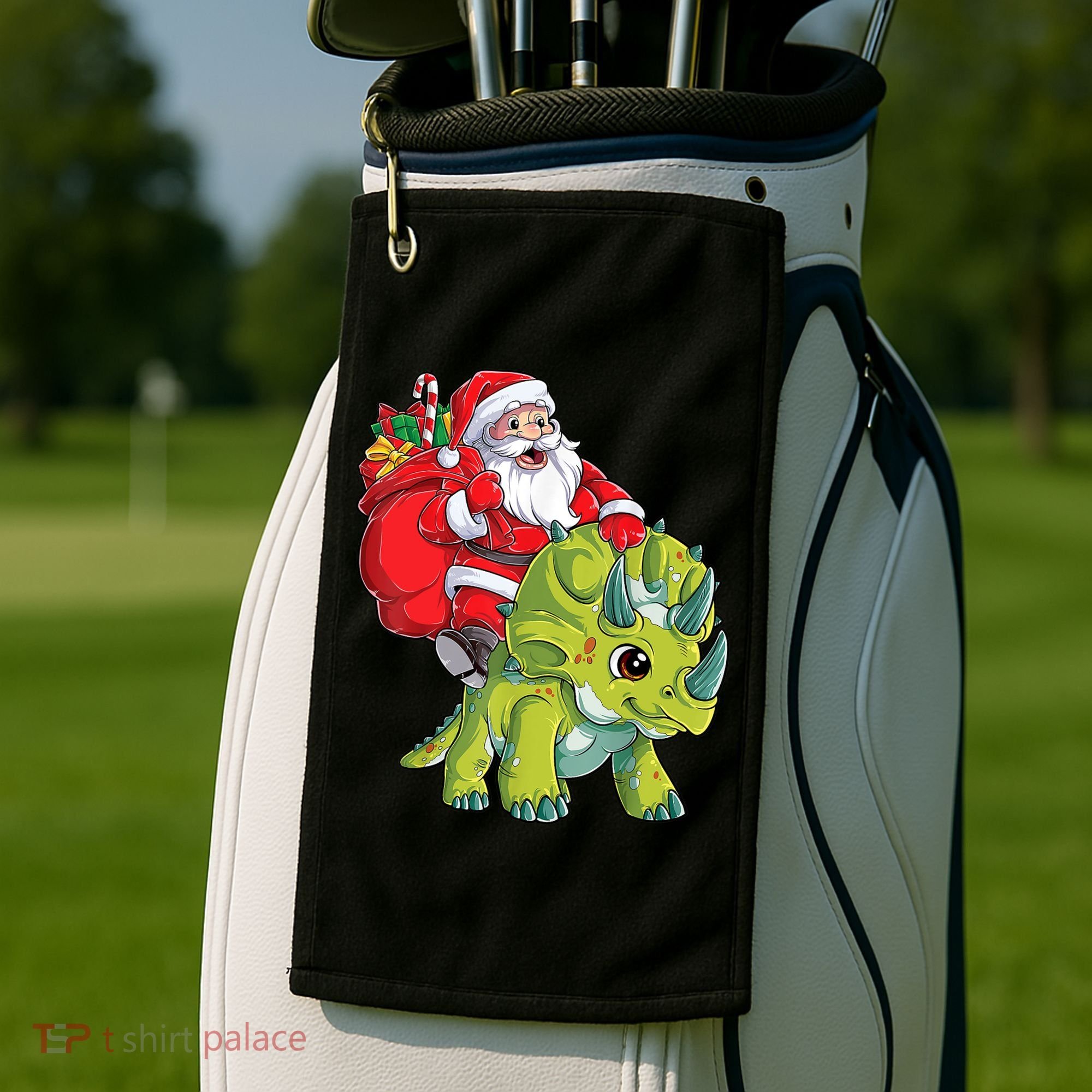 Santa Riding Triceratops Dinosaur Christmas Boys Xmas Squad Golf Towel