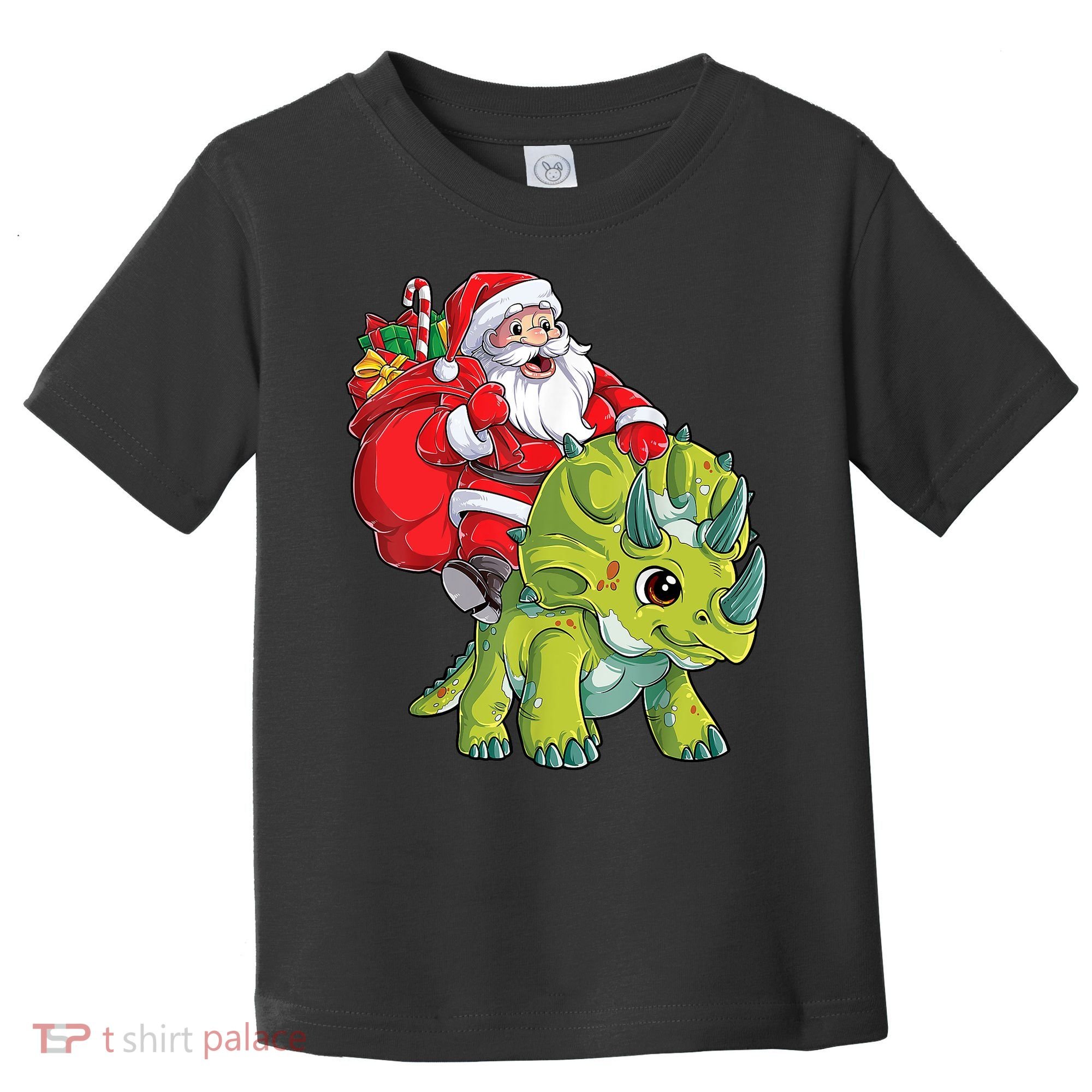 Santa Riding Triceratops Dinosaur Christmas Boys Xmas Squad Toddler T-Shirt