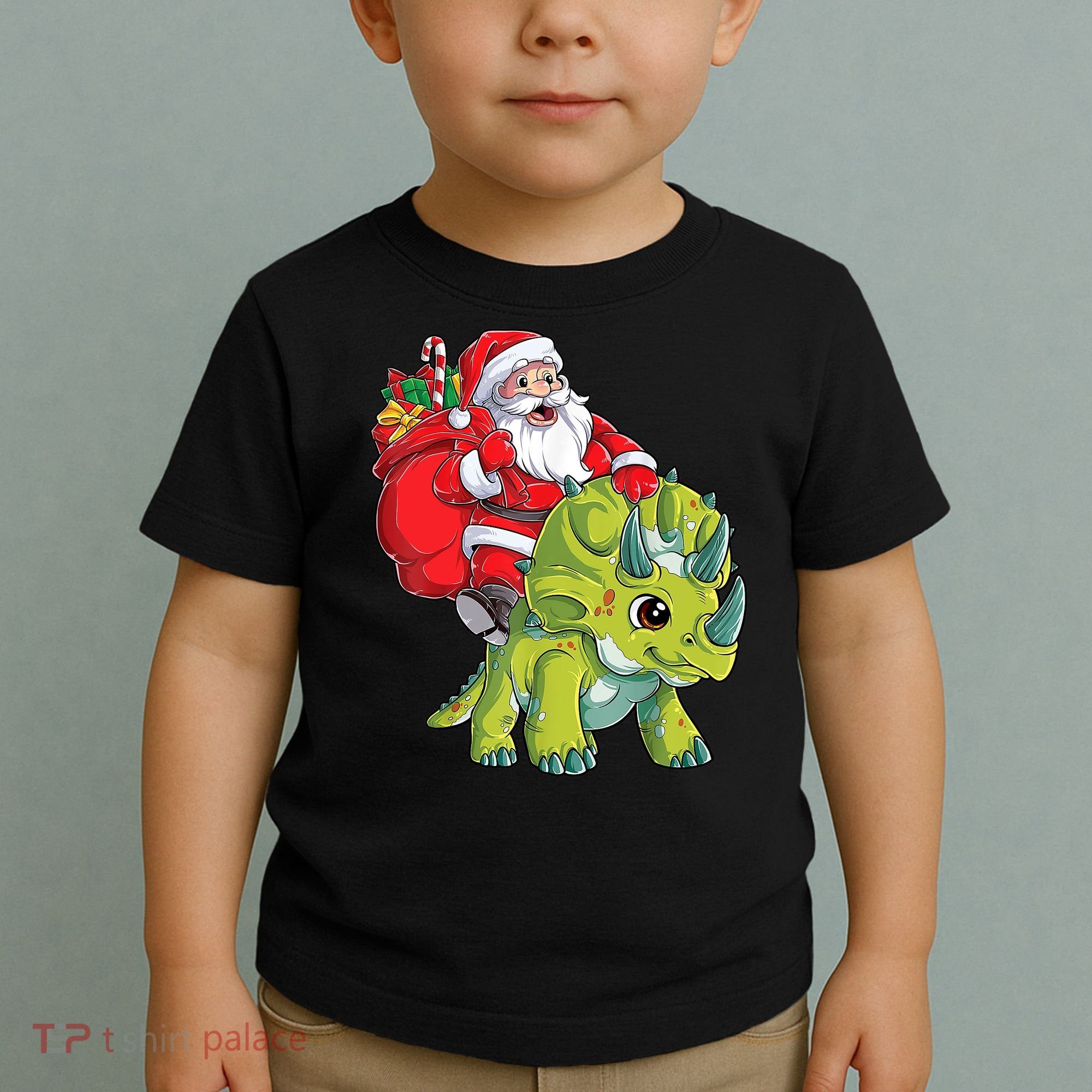 Santa Riding Triceratops Dinosaur Christmas Boys Xmas Squad Toddler T-Shirt
