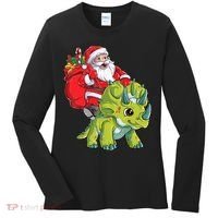 Santa Riding Triceratops Dinosaur Christmas Boys Xmas Squad Women's Long Sleeve Shirt thumb 0