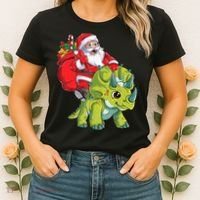Santa Riding Triceratops Dinosaur Christmas Boys Xmas Squad Women's T-Shirt thumb 2