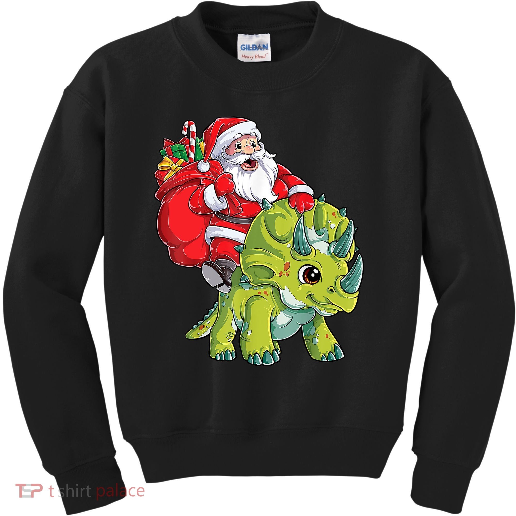 Santa Riding Triceratops Dinosaur Christmas Boys Xmas Squad Kids Sweatshirt