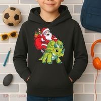 Santa Riding Triceratops Dinosaur Christmas Boys Xmas Squad Kids Hoodie thumb 2