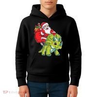 Santa Riding Triceratops Dinosaur Christmas Boys Xmas Squad Kids Hoodie thumb 4