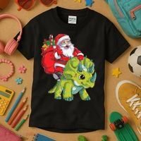 Santa Riding Triceratops Dinosaur Christmas Boys Xmas Squad Kids T-Shirt thumb 3