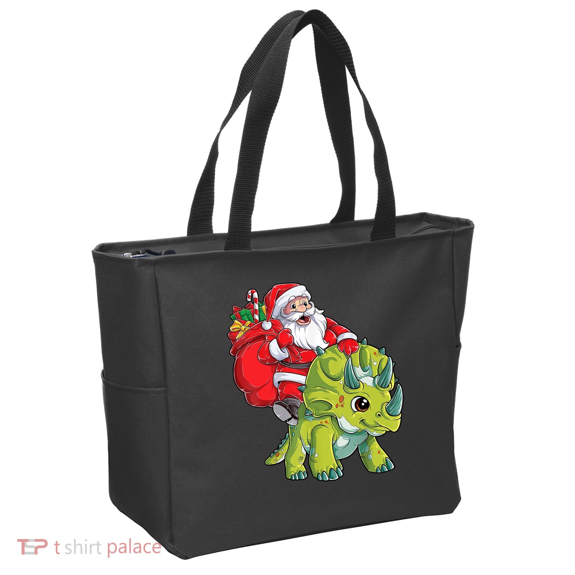 Santa Riding Triceratops Dinosaur Christmas Boys Xmas Squad Tote Bag