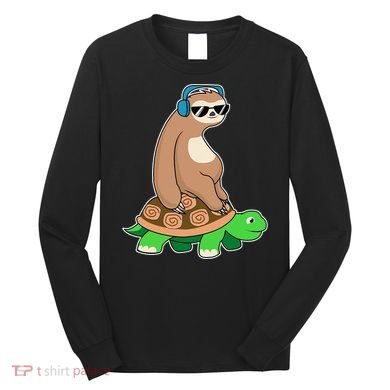 Sloth Riding Turtle Lazy Sloth Gift Long Sleeve Shirt