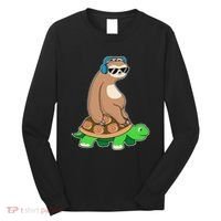 Sloth Riding Turtle Lazy Sloth Gift Long Sleeve Shirt thumb 0