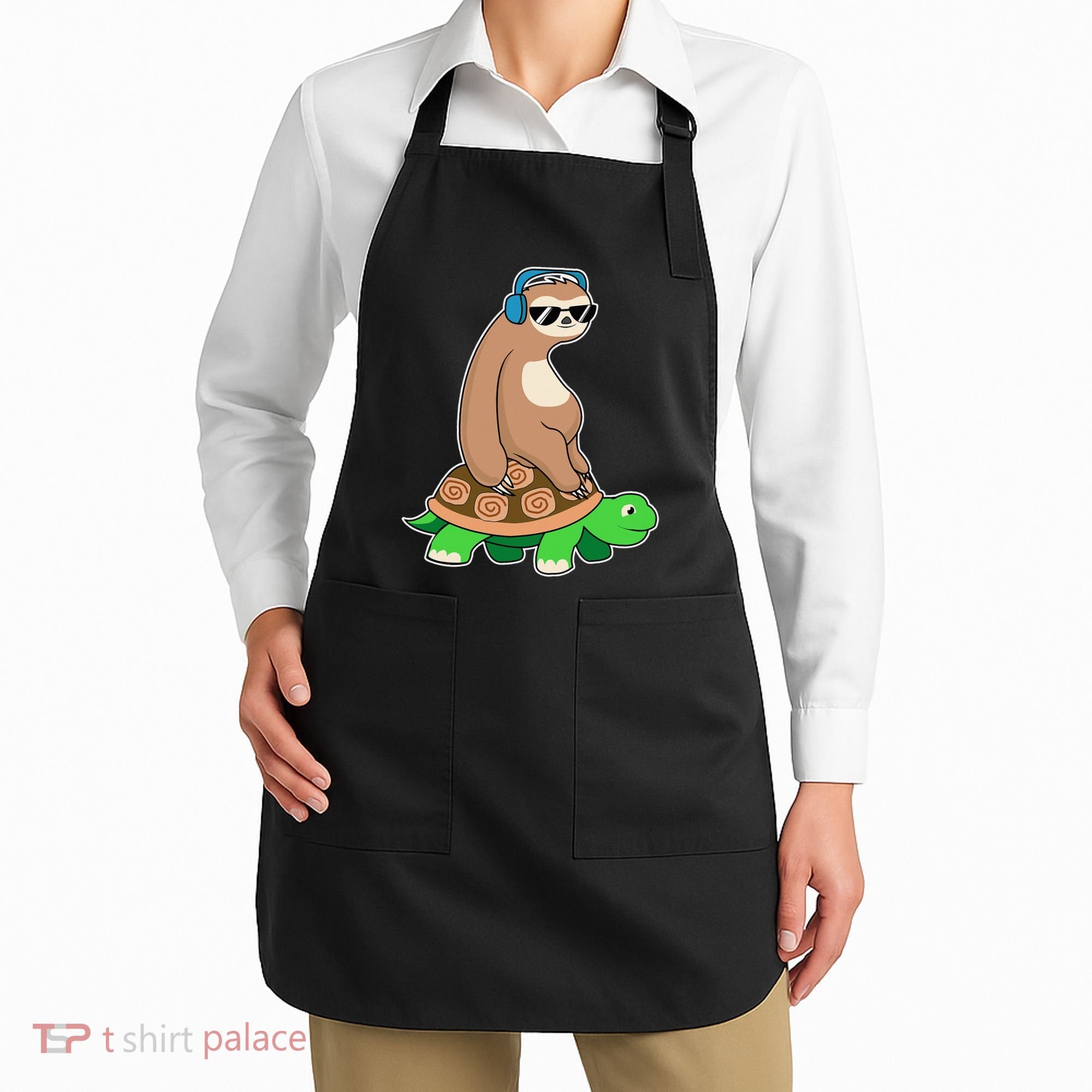 Sloth Riding Turtle Lazy Sloth Gift Apron
