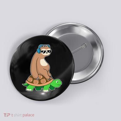 Sloth Riding Turtle Lazy Sloth Gift Button