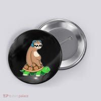 Sloth Riding Turtle Lazy Sloth Gift Button thumb 0