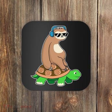 Sloth Riding Turtle Lazy Sloth Gift Coaster