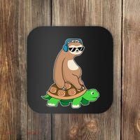 Sloth Riding Turtle Lazy Sloth Gift Coaster thumb 0
