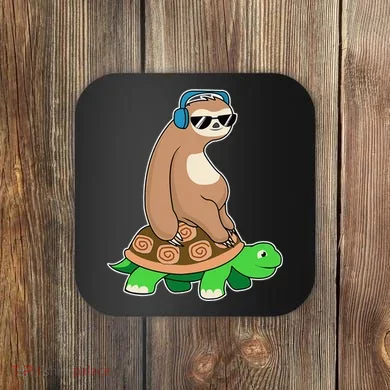 Sloth Riding Turtle Lazy Sloth Gift Coaster