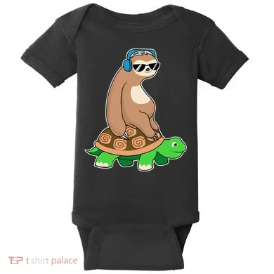Sloth Riding Turtle Lazy Sloth Gift Baby Bodysuit