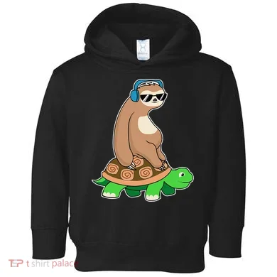 Sloth Riding Turtle Lazy Sloth Gift Toddler Hoodie