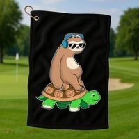 Sloth Riding Turtle Lazy Sloth Gift Golf Towel thumb 1