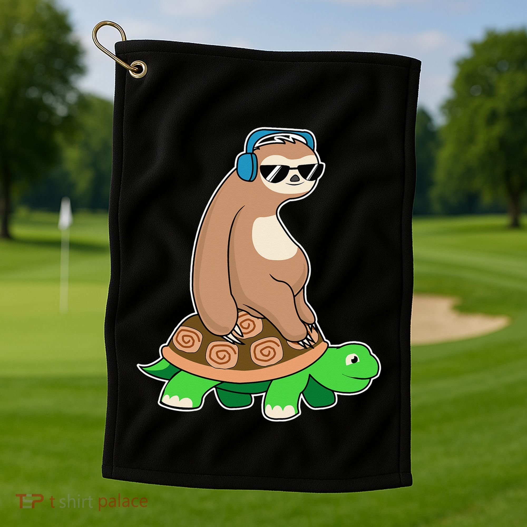 Sloth Riding Turtle Lazy Sloth Gift Golf Towel