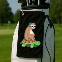 Sloth Riding Turtle Lazy Sloth Gift Golf Towel thumb 2