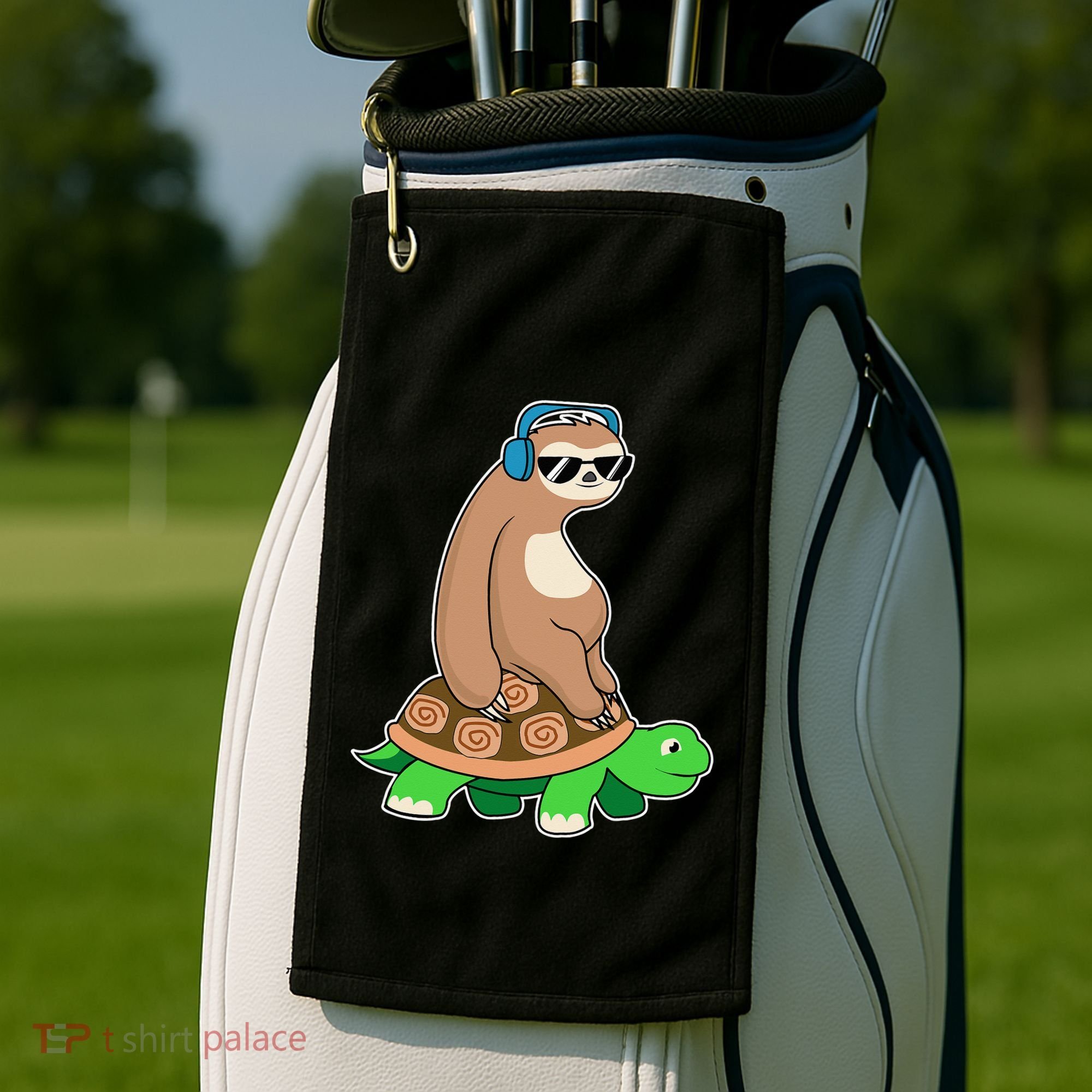 Sloth Riding Turtle Lazy Sloth Gift Golf Towel