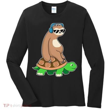 Sloth Riding Turtle Lazy Sloth Gift Women's Long Sleeve Shirt