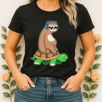 Sloth Riding Turtle Lazy Sloth Gift Women's T-Shirt thumb 2