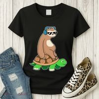 Sloth Riding Turtle Lazy Sloth Gift Women's T-Shirt thumb 3