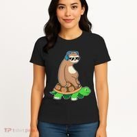 Sloth Riding Turtle Lazy Sloth Gift Women's T-Shirt thumb 4