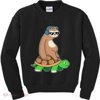 Sloth Riding Turtle Lazy Sloth Gift Kids Sweatshirt thumb 0